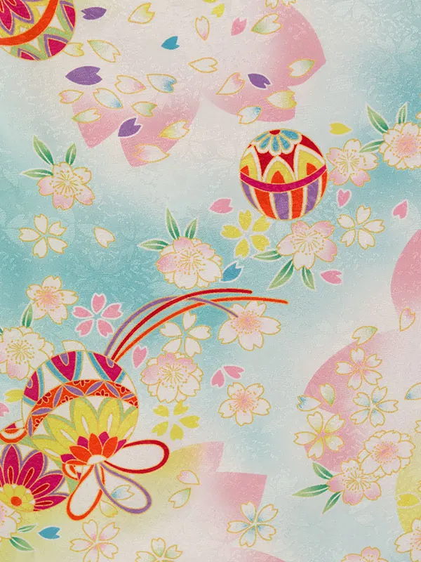 七五三(3歳女被布)HAPH771 白 鞠に桜|水色 白ぼかし 鞠に桜