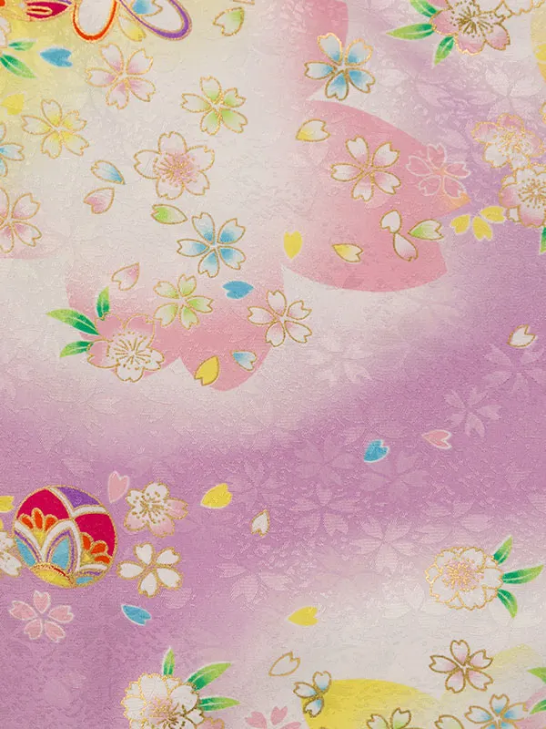 七五三(3歳女被布)HAPH776 白 鞠に桜|薄紫 白ぼかし 鞠に桜