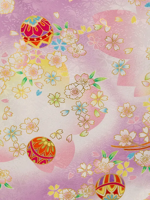 七五三(3歳女被布)HAPH779 白 鞠に桜|薄紫 白ぼかし 鞠に桜