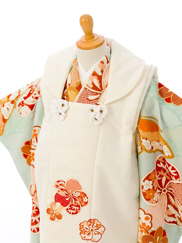 七五三(3歳女被布)HAPH780 ｸﾘｰﾑ白|翡翠吉祥蝶