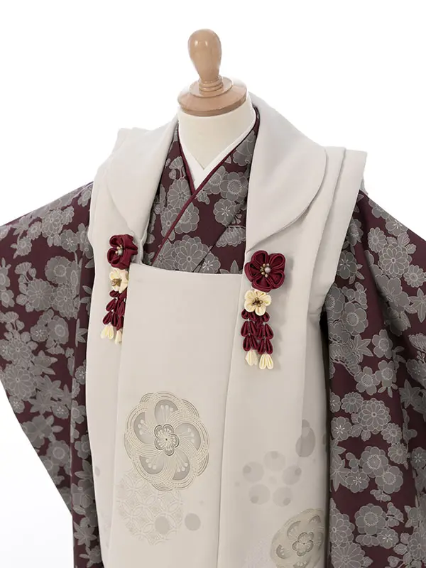 七五三(3歳女被布)HAPH790 ﾍﾞｰｼﾞｭ ねじり梅|茶 四季花