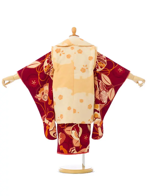 七五三(3歳女被布)HAPH795 薄橙|赤 雪輪に梅