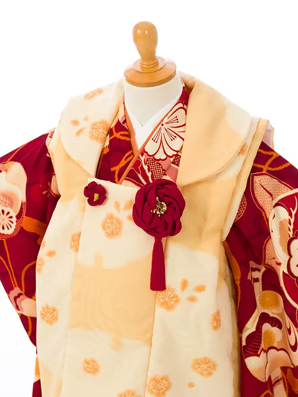 七五三(3歳女被布)HAPH795 薄橙|赤 雪輪に梅