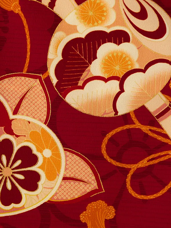 七五三(3歳女被布)HAPH795 薄橙|赤 雪輪に梅
