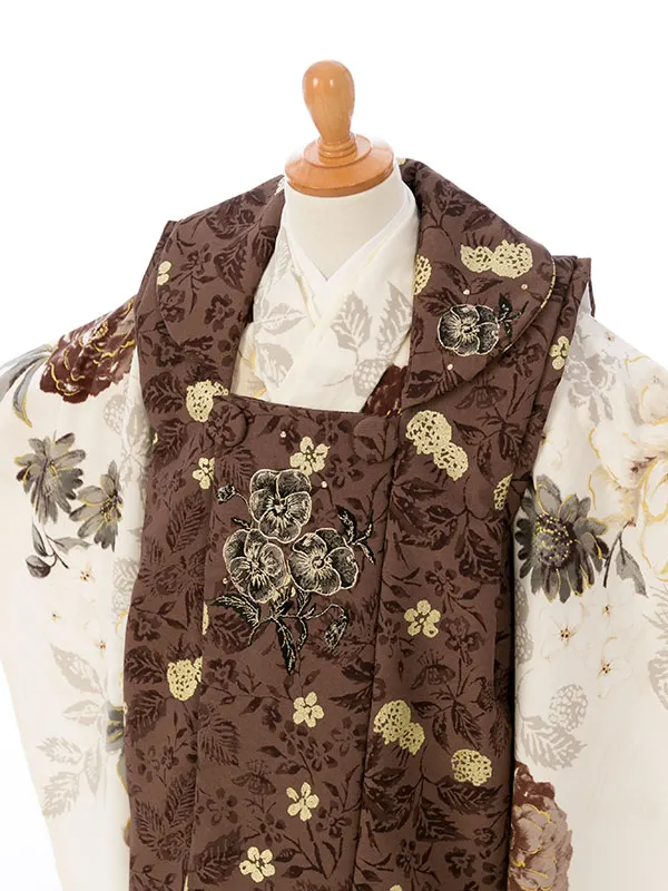 七五三(3歳女被布)HAPH796 茶 ﾊﾟﾝｼﾞｰ|白くちなし