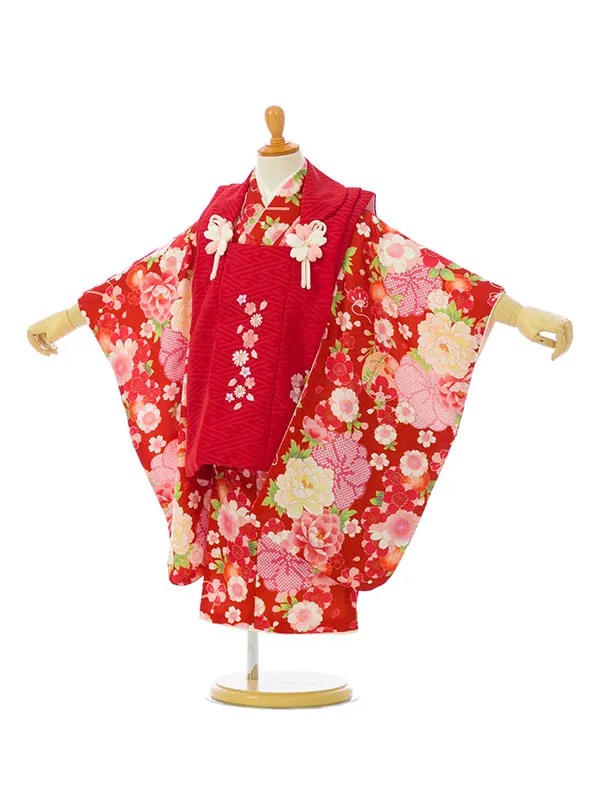七五三(3歳女被布)HAPH801 赤 花刺繍|赤疋田梅