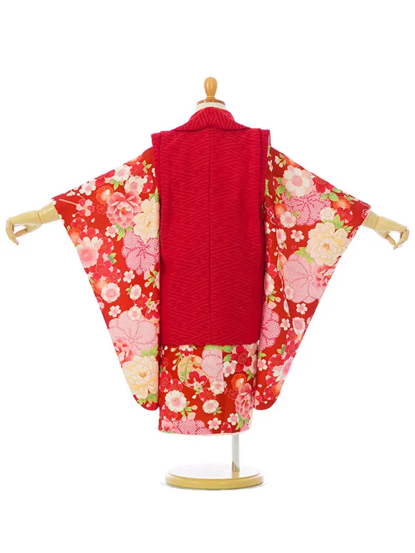 七五三(3歳女被布)HAPH801 赤 花刺繍|赤疋田梅