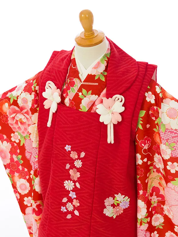 七五三(3歳女被布)HAPH801 赤 花刺繍|赤疋田梅