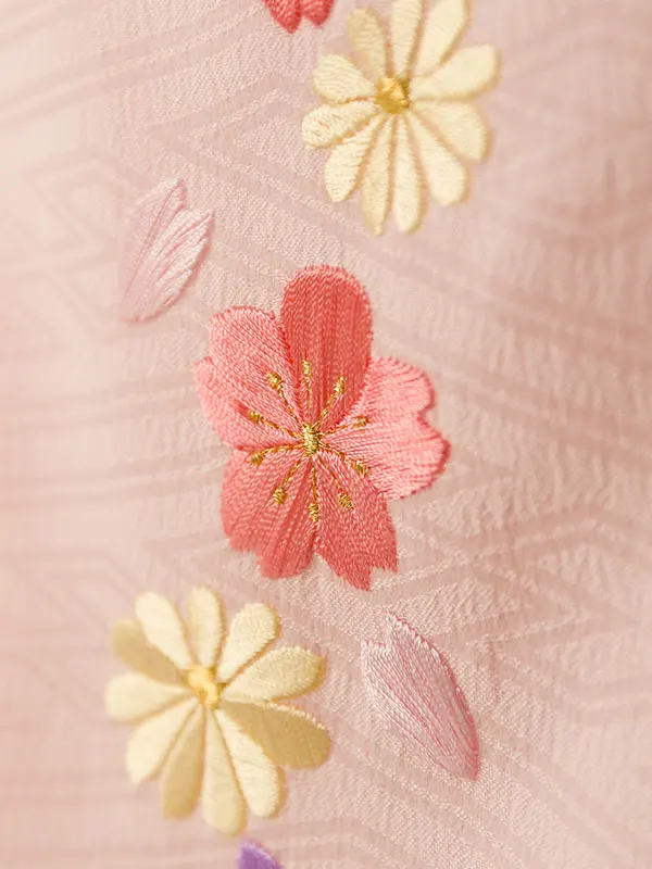 七五三(3歳女被布)HAPH805 ﾋﾟﾝｸ 花刺繍|藤色 梅疋田