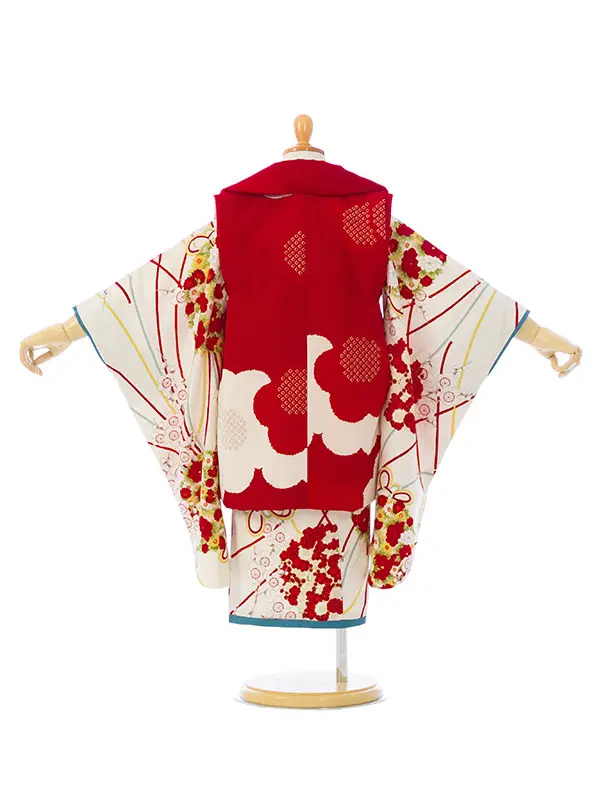 七五三(3歳女被布)HAPH814 赤 雲取り疋田|白 花薬玉