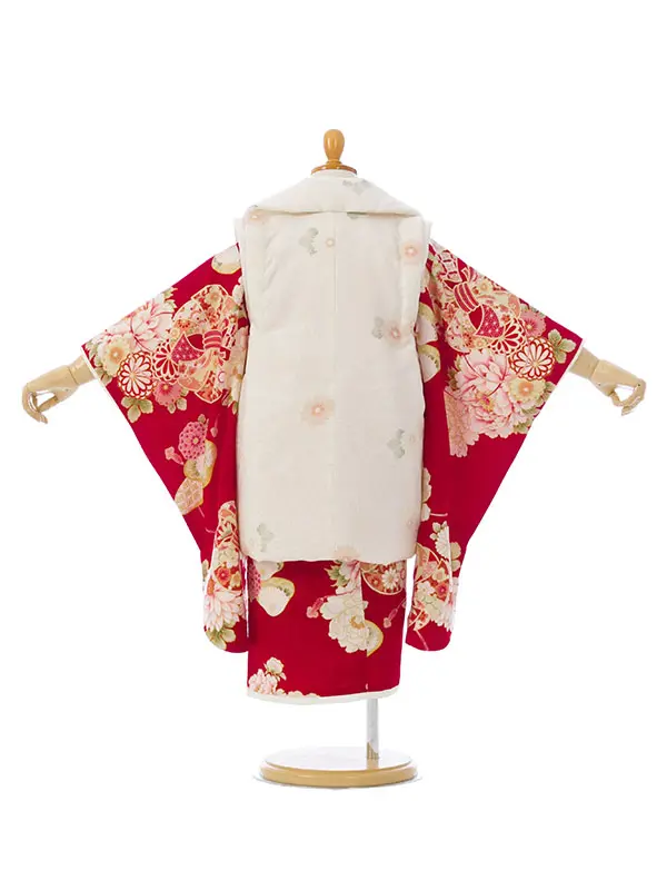 七五三(3歳女被布)HAPH815 ﾍﾞｰｼﾞｭ 菊尽くし|赤 熨斗丸に牡丹