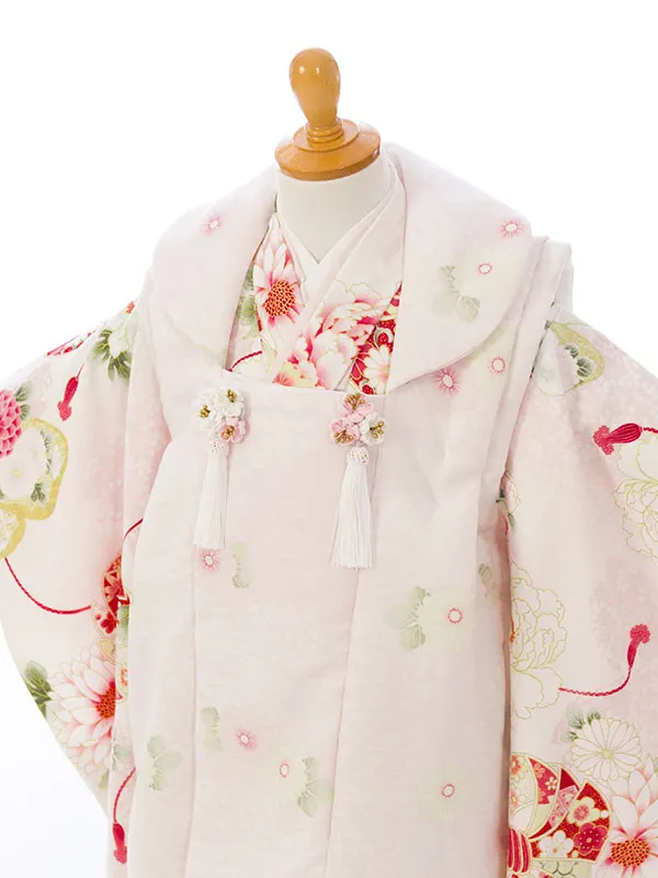七五三(3歳女被布)HAPH816 薄ﾋﾟﾝｸ 菊尽くし|白 熨斗丸に牡丹