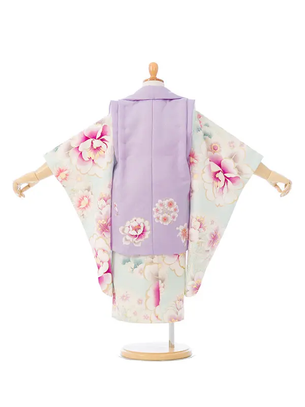 七五三(3歳女被布)HAPH820 ﾊﾟｰﾌﾟﾙ|水色 牡丹