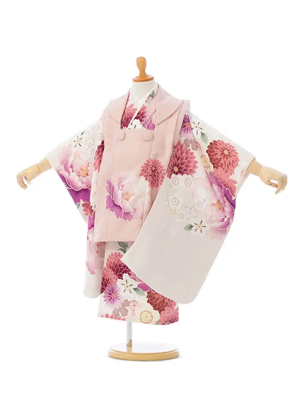 七五三(3歳女被布)HAPH832 ぷちぷり ﾋﾟﾝｸ|ｵﾌ白 芍薬