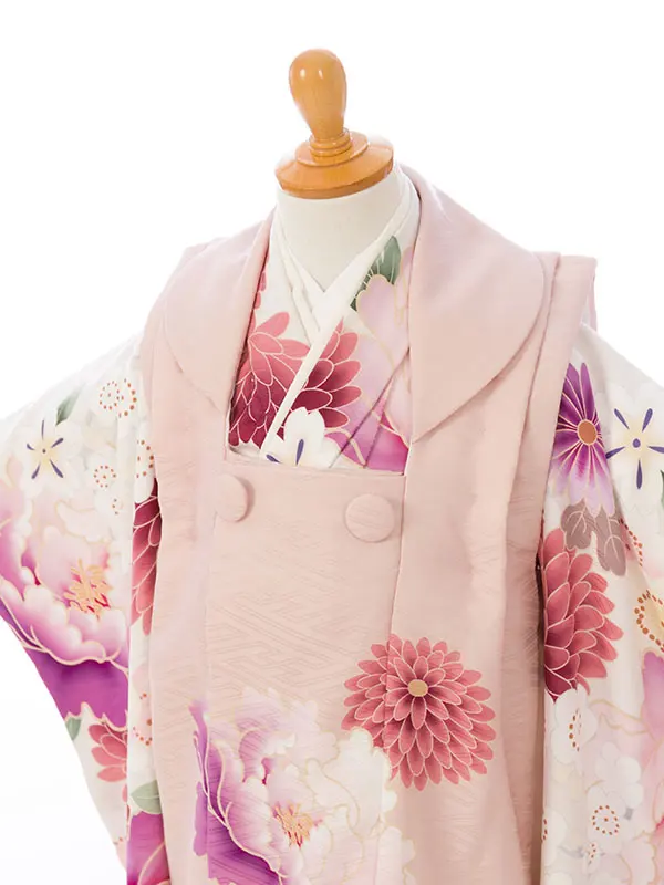 七五三(3歳女被布)HAPH832 ぷちぷり ﾋﾟﾝｸ|ｵﾌ白 芍薬