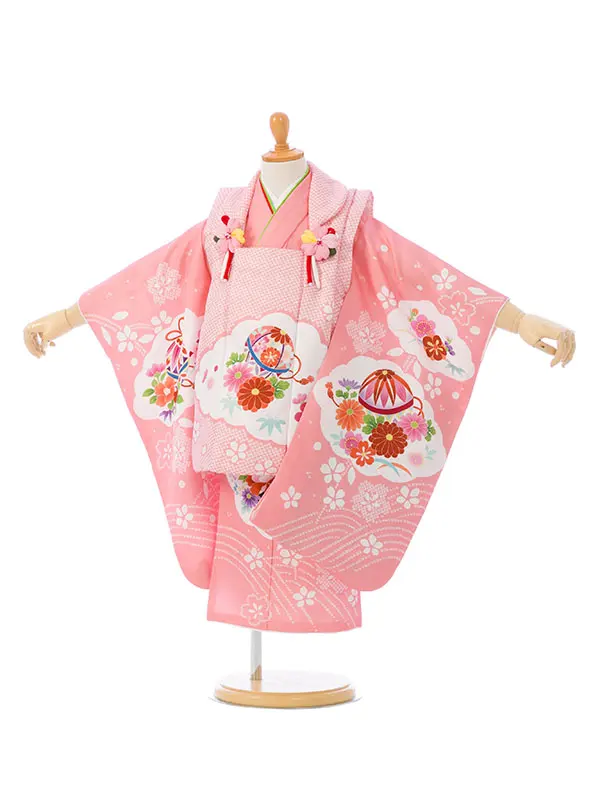 七五三(3歳女被布)HAPH840 ﾋﾟﾝｸ疋田|ﾋﾟﾝｸ 雲取りに花車