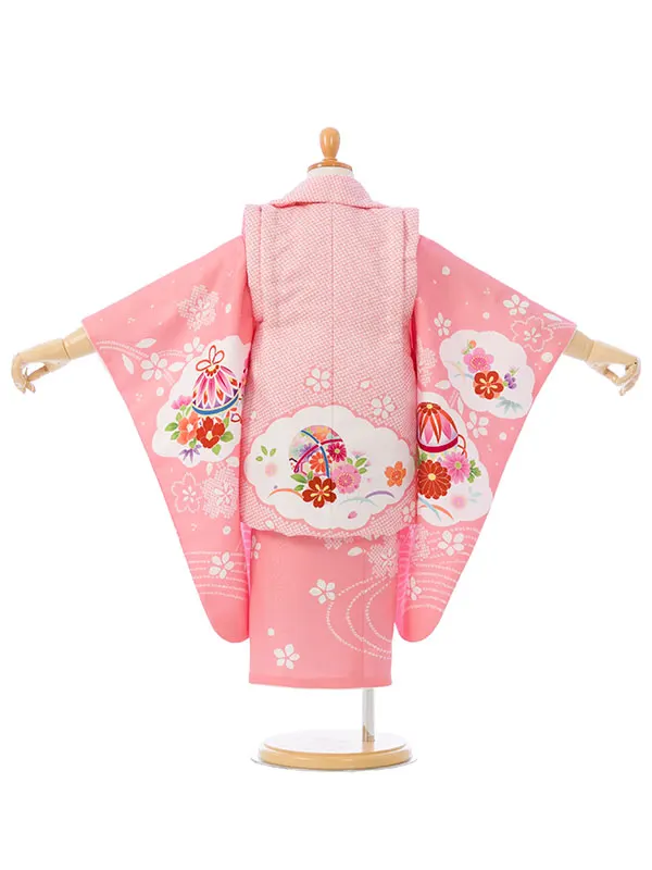 七五三(3歳女被布)HAPH840 ﾋﾟﾝｸ疋田|ﾋﾟﾝｸ 雲取りに花車