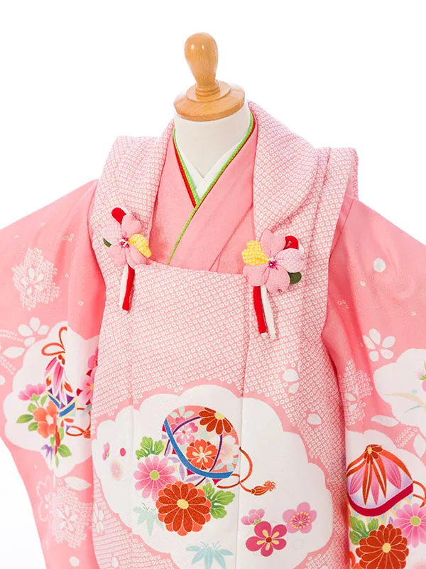七五三(3歳女被布)HAPH840 ﾋﾟﾝｸ疋田|ﾋﾟﾝｸ 雲取りに花車
