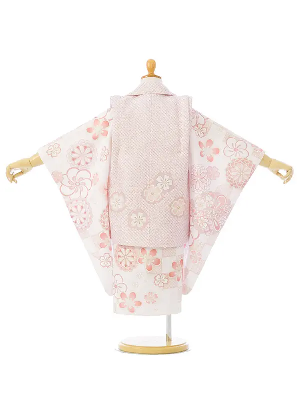 七五三(3歳女被布)HAPH843 くすみﾋﾟﾝｸ|白疋田市松 梅桜菊