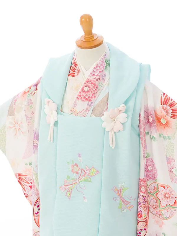 七五三(3歳女被布)HAPH847 水色 花刺繍|ｱｲﾎﾞﾘｰ 鞠