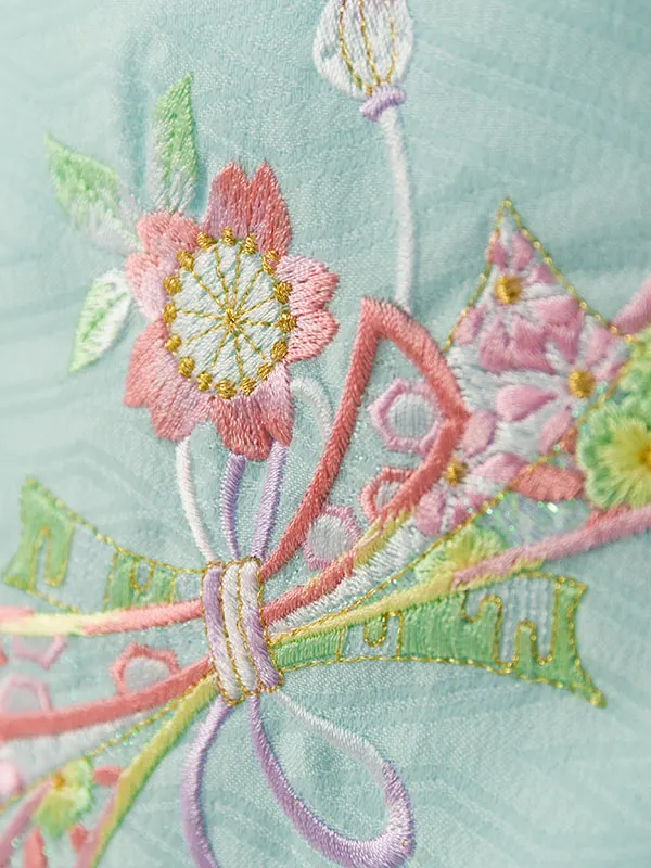 七五三(3歳女被布)HAPH847 水色 花刺繍|ｱｲﾎﾞﾘｰ 鞠