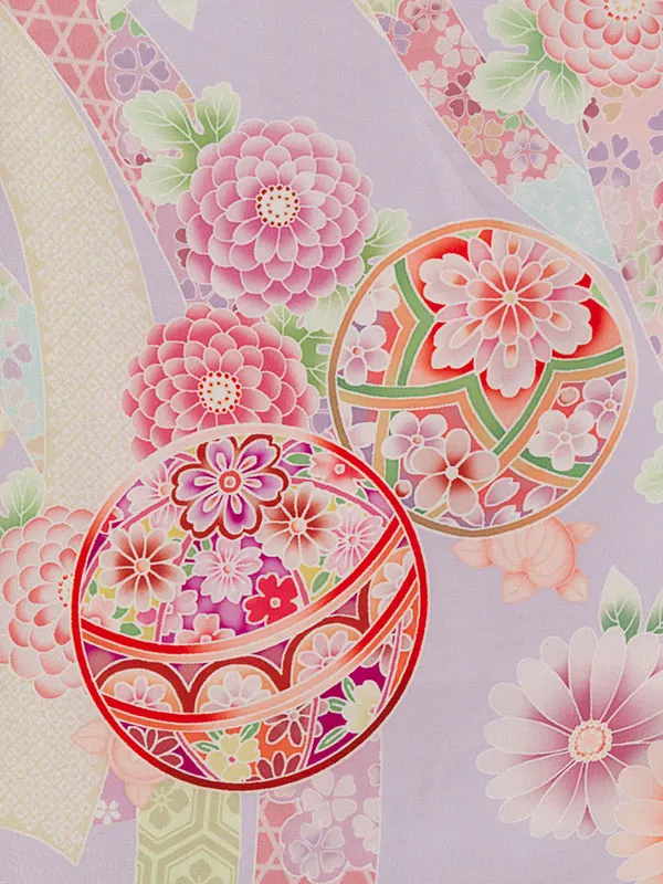 七五三(3歳女被布)HAPH848 藤色 花刺繍|藤色 鞠