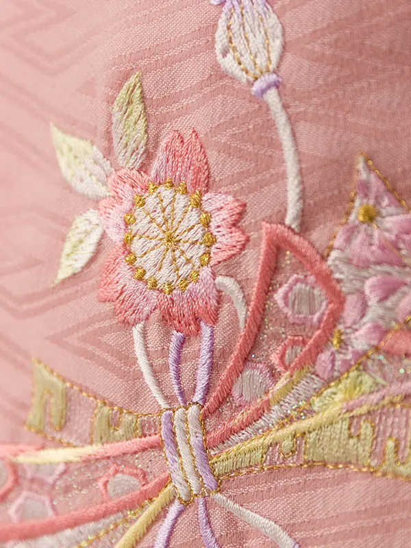 七五三(3歳女被布)HAPH851 ﾋﾟﾝｸ 花刺繍|赤 鞠