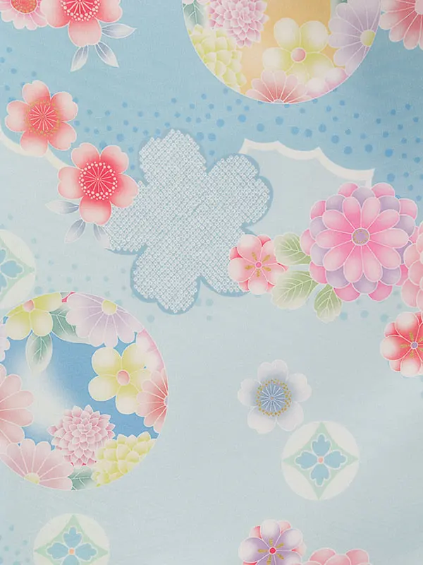 七五三(3歳女被布)HAPH855 水色 花刺繍|水色花丸