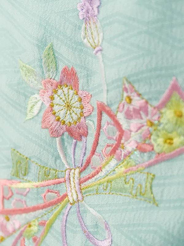 七五三(3歳女被布)HAPH855 水色 花刺繍|水色花丸