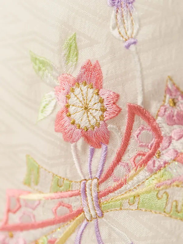 七五三(3歳女被布)HAPH856 白 花刺繍|赤花丸