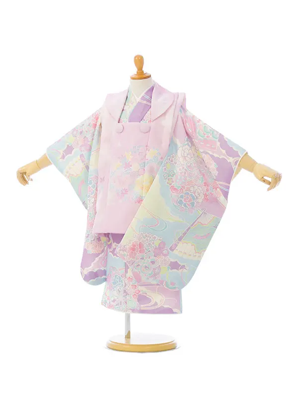 七五三(3歳女被布)HAPH860 ﾋﾟﾝｸ四季花|ﾊﾟｽﾃﾙ ゆめかわ