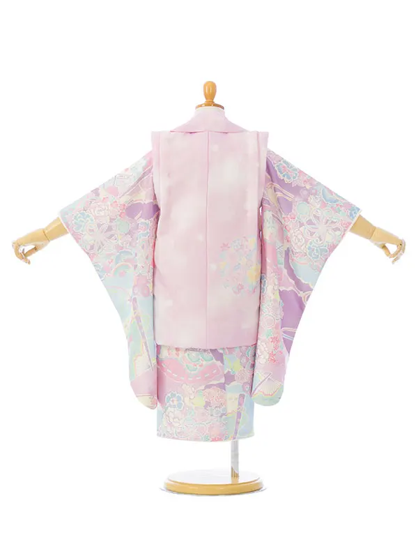 七五三(3歳女被布)HAPH860 ﾋﾟﾝｸ四季花|ﾊﾟｽﾃﾙ ゆめかわ