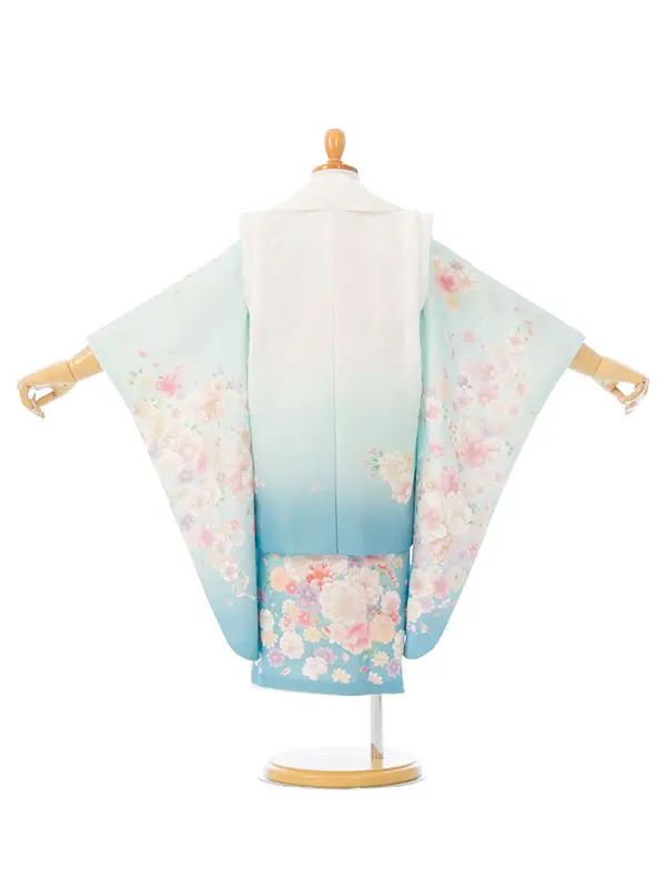 七五三(3歳女被布)HAPH862 白/水色 桜|ﾐﾝﾄ/水色桜