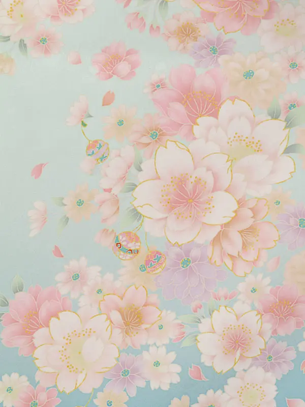 七五三(3歳女被布)HAPH862 白/水色 桜|ﾐﾝﾄ/水色桜