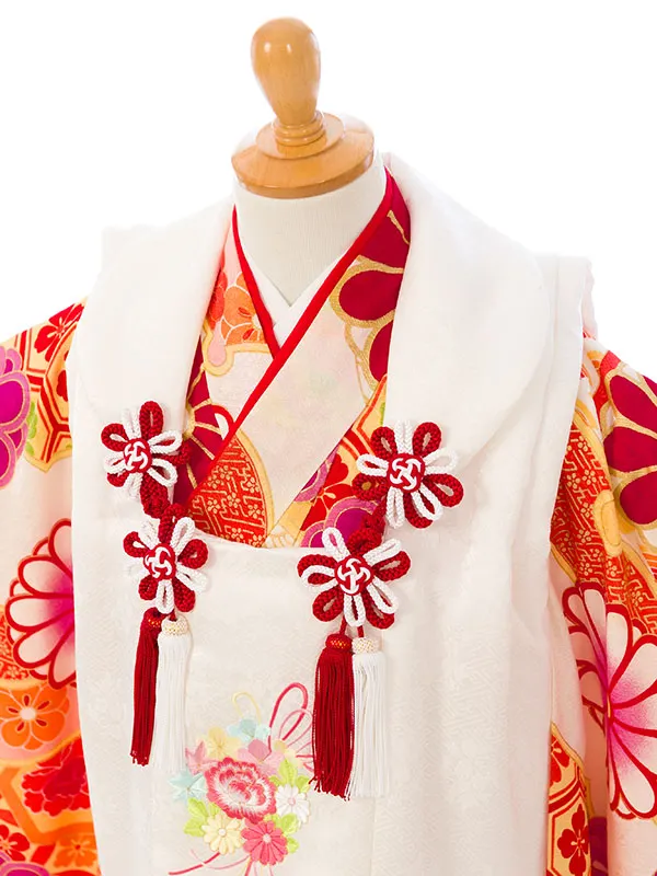 七五三(3歳女被布)SH-001 正絹 式部浪漫 白 花薬玉|ｸﾘｰﾑ
