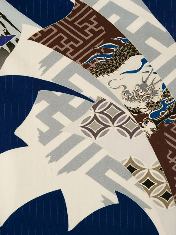 男児ｼﾞｭﾆｱ着物 BV-087  紺白|白 銀 市松に四君子袴