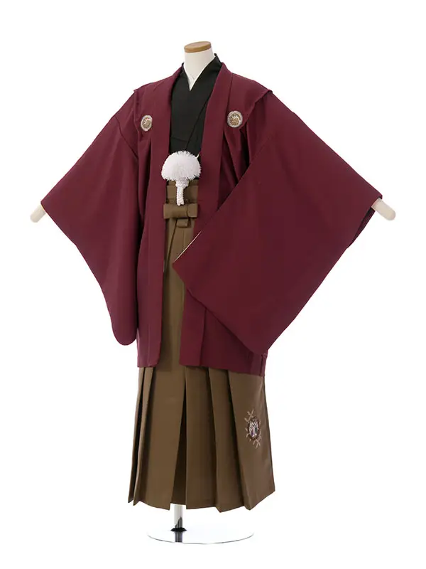 男児ｼﾞｭﾆｱ着物 HAQC110 えんじ 刺繍紋|黒|茶色 刺繍