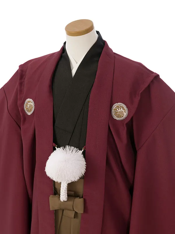 男児ｼﾞｭﾆｱ着物 HAQC110 えんじ 刺繍紋|黒|茶色 刺繍