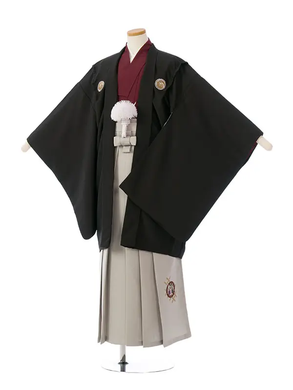 男児ｼﾞｭﾆｱ着物 HAQC120 黒 刺繍紋|えんじ|ｸﾞﾚｰ 刺繍