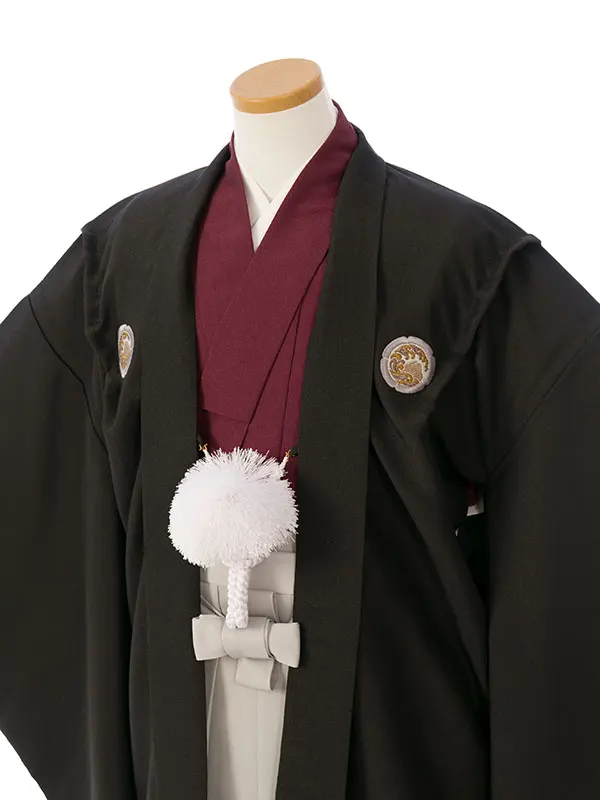 男児ｼﾞｭﾆｱ着物 HAQC120 黒 刺繍紋|えんじ|ｸﾞﾚｰ 刺繍