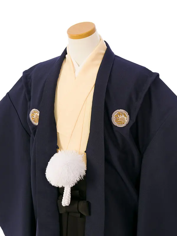 男児ｼﾞｭﾆｱ着物 HAQC130 紺 刺繍紋|ｸﾘｰﾑ|黒 刺繍