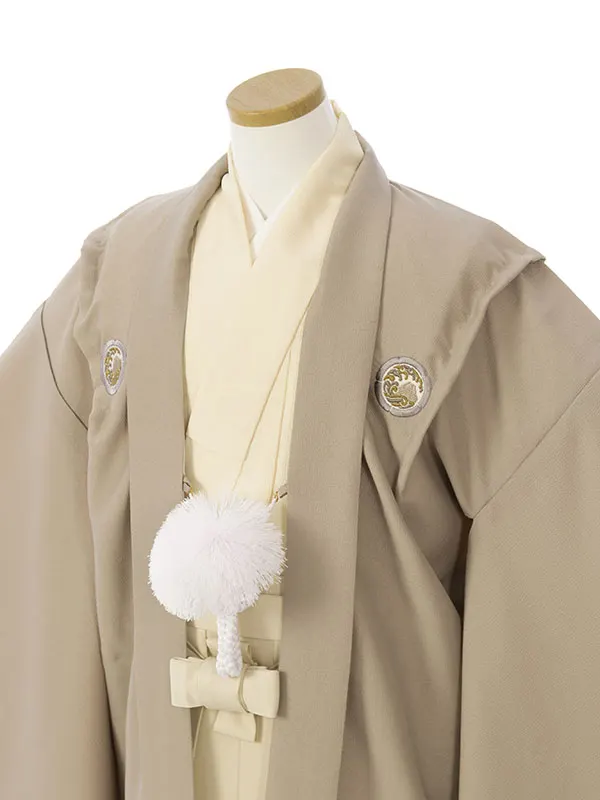 男児ｼﾞｭﾆｱ着物 HAQC150 ﾓｶ 刺繍紋|ｸﾘｰﾑ|ｱｲﾎﾞﾘｰ 刺繍