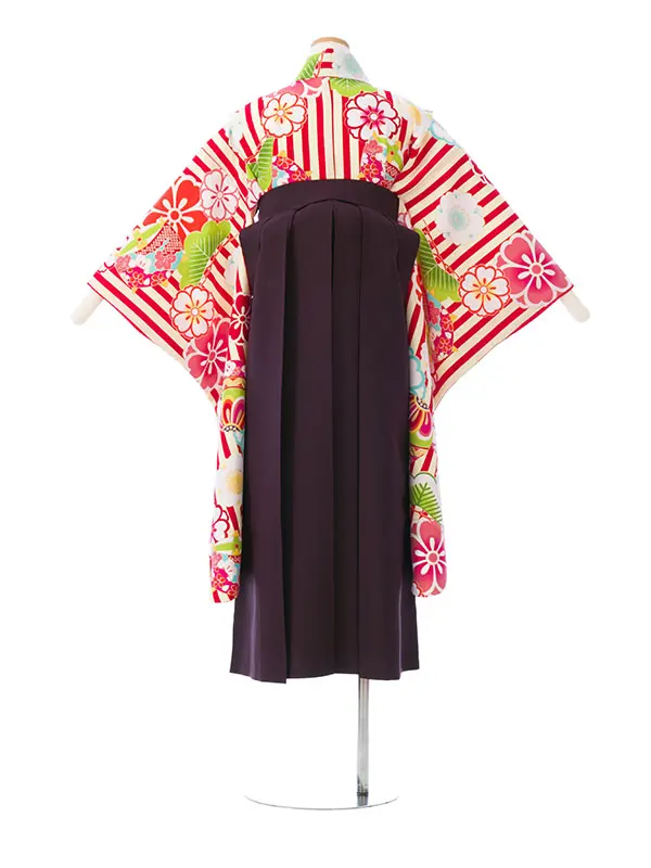 女児ｼﾞｭﾆｱ着物(袴) E-13-055_H153-23-1 赤縞|紫