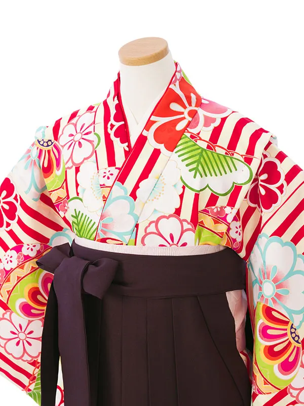 女児ｼﾞｭﾆｱ着物(袴) E-13-055_H153-23-1 赤縞|紫