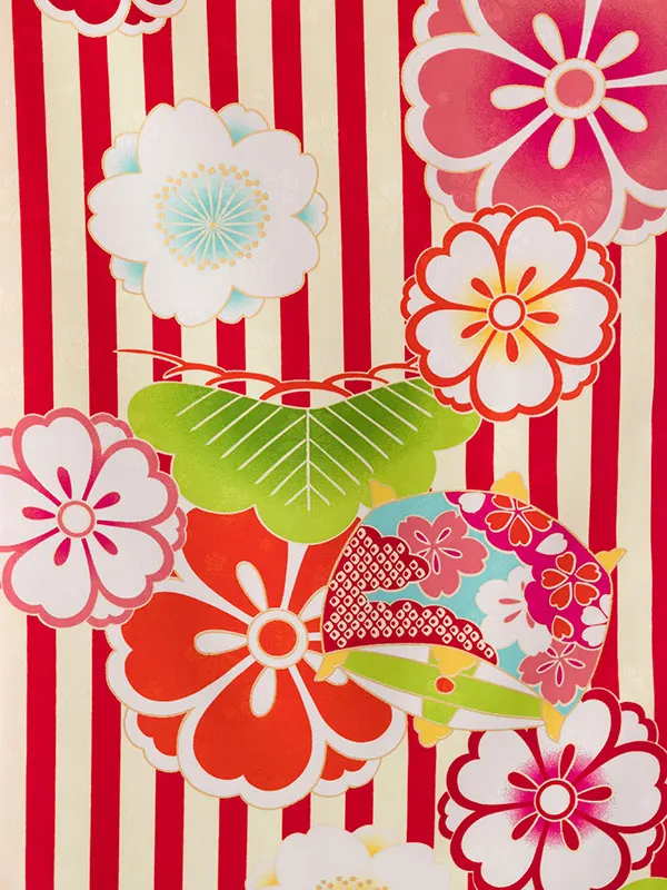 女児ｼﾞｭﾆｱ着物(袴) E-13-055_H153-23-1 赤縞|紫