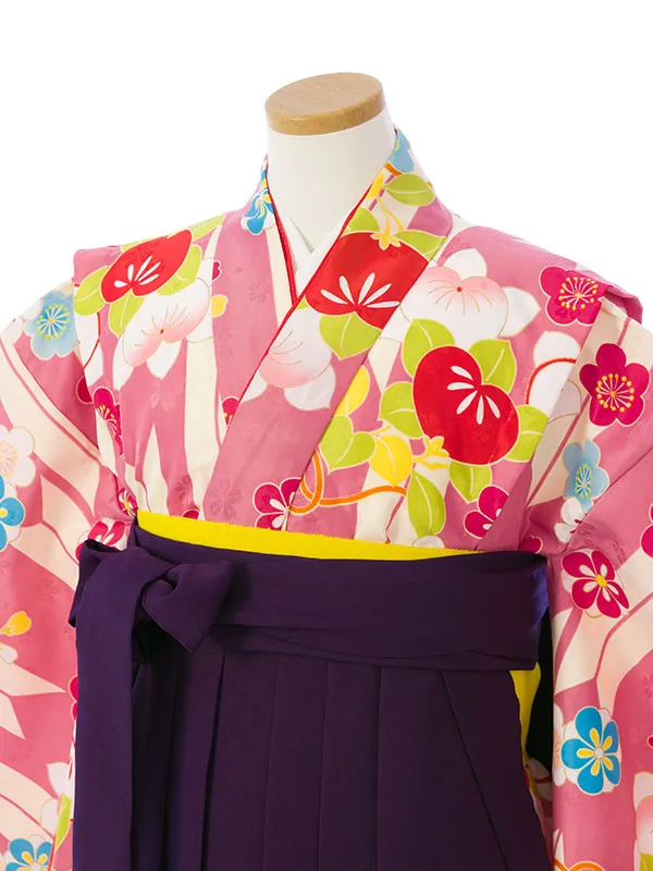 女児ｼﾞｭﾆｱ着物(袴) GR-046C_H171-21-2  ﾋﾟﾝｸ矢絣|紫