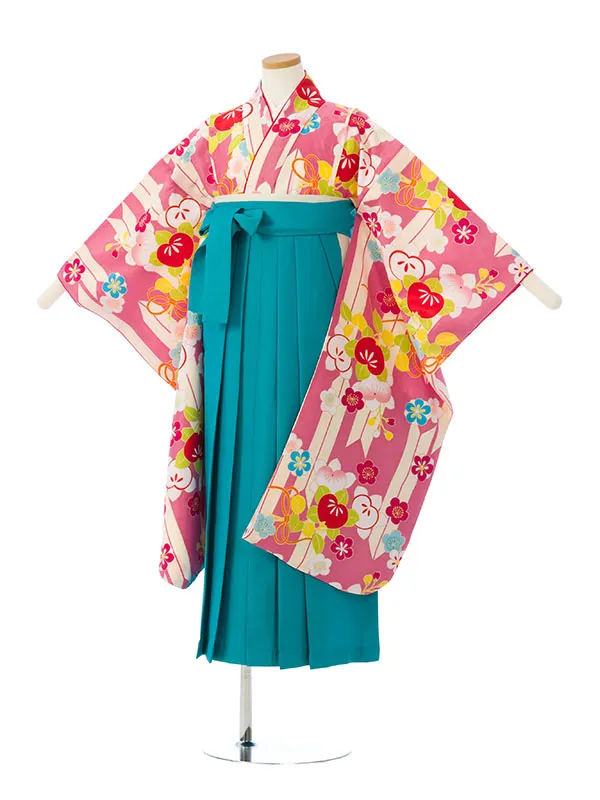 女児ｼﾞｭﾆｱ着物(袴) GR-046E_HEQG46E ピンク矢絣|ターコイズ