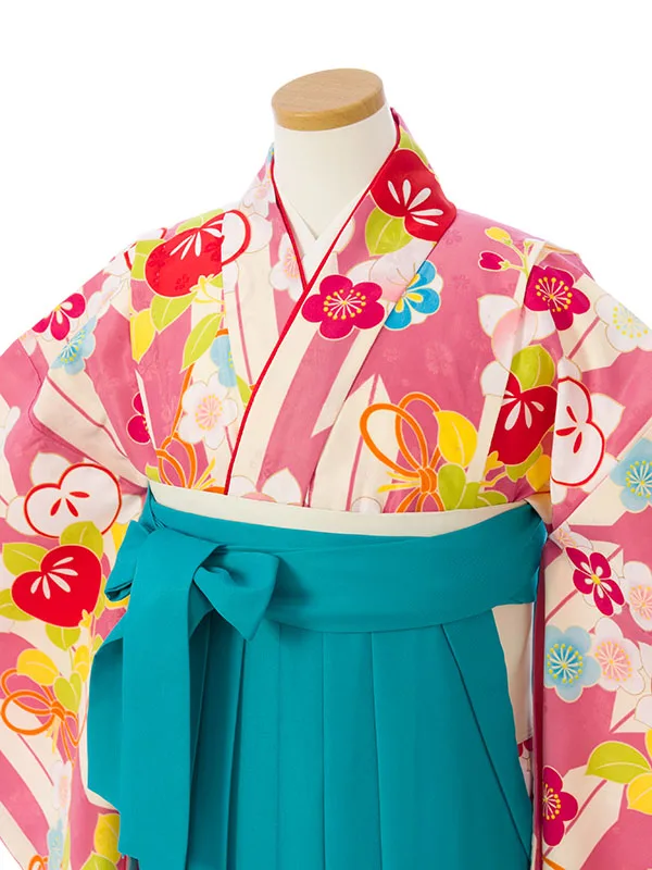 女児ｼﾞｭﾆｱ着物(袴) GR-046E_HEQG46E ピンク矢絣|ターコイズ