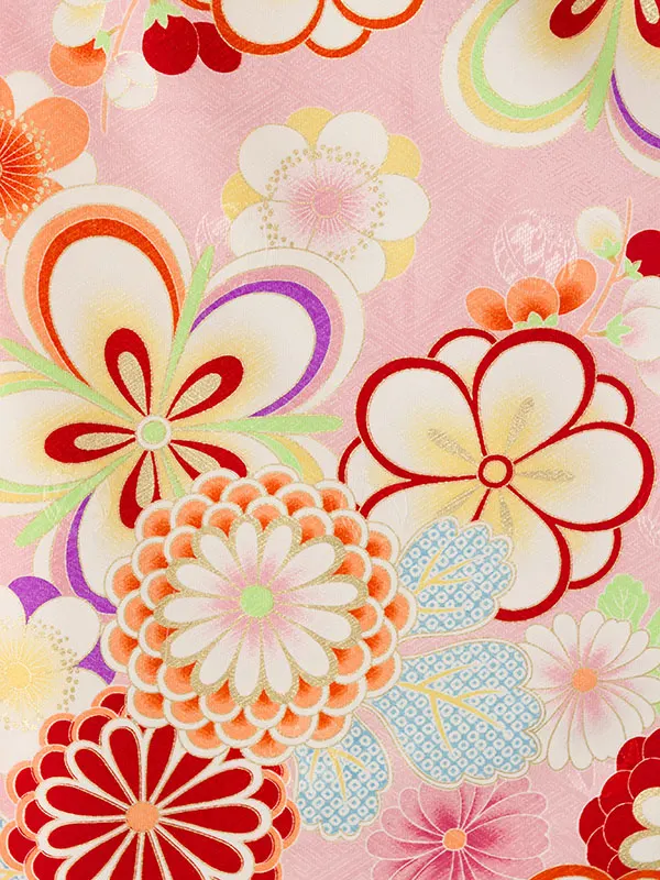 女児ｼﾞｭﾆｱ着物(袴) GR-069_H173-22-4 ﾋﾟﾝｸ地 桜梅菊