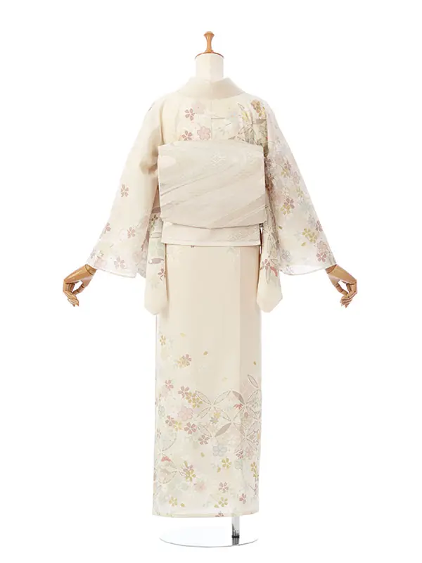 訪問着(夏) HDT5062 絽 ｸﾘｰﾑﾍﾞｰｼﾞｭ 四季草花 金彩